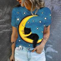 Women's Pure White Cats Humor Pattern 3D Printing  T-Shirt Summer Short Sleeved T-Shirt S