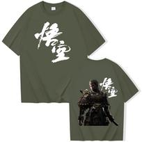 Black Myth: Wukong T-shirt Man Women Harajuku O-neck Short Sleeve Casual Shirt S armijos žalia spalva