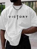 Printed Men's Casual Crew Neck T-shirt - Design Sense Of Letter VICTORY For Summer And Spring XXXXXL tamsiai mėlyna spalva