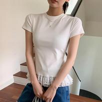 Ballet Style Lace Round Neck Short-sleeved White T-shirt for Women In Spring and Summer Pure Slim Fit Inner Bottom Shirt Top S balta