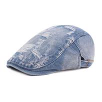 Denim cap Women's front cap ripped beret vintage make old hats men's and women's visor hats