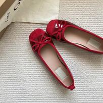 French retro ballet style shallow mouth beanie shoes women's soft sole spring new Mary Jane bow one pedal ladyshoes 35 raudona