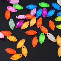 K9 Weichen Horse Eye-Shaped Fluorescent Boutique Inverted Edge Glass Flat Buckle Glass Hand Seam Drill, Double Hole Flat Bottom Drill Diy Accessories 7 * 15Mm 48pcs/bag