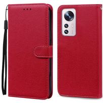 Luxury Leather Case For Xiaomi 12T Pro Wallet Flip Case For Xiaomi 12T Funda on Xiaomi 12 Lite 12 T Pro Cover Coque Fundas Etui For Xiaomi 12T tamsiai raudona spalva