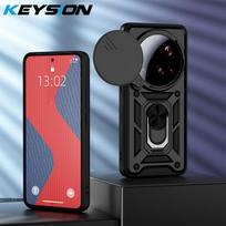 KEYSION Atsparus smūgiams šarvuotas dėklas Xiaomi 15 Ultra 5G su slankiojančiu kameros objektyvo apsauginiu žiedu ir stoveliu, galinis dangtelis Xiaomi15 Ultra for Xiaomi 15 Ultra juoda