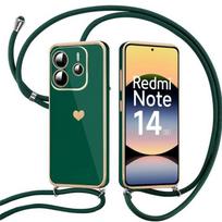 Case for Xiaomi Redmi Note 14 5G (not for 4G) Shockproof TPU Heart Pattern with Lanyard - Night Green