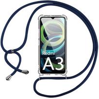 Case for Xiaomi Redmi A3 - Transparent Silicone Case with Adjustable Navy Blue Cord