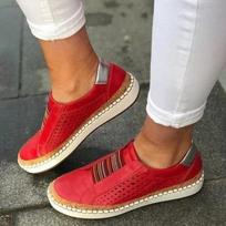 Zapatos planos de mujer, zapatos huecos y transpirables, moda, deporte, versatilidad, ropa casual, primavera/otoño nuevo 35 raudona