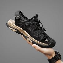 Sandals men's tide summer new style leather toe cap outdoor leisure sports hollow sandals beach shoes 38