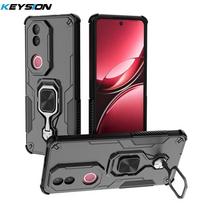 KEYSION Shockproof Armor Case for VIVO V50 5G Soft Silicone+PC Upright Metal Ring Stand Phone Back Cover for VIVO V50 5G for VIVO V50 juoda