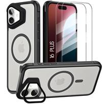 Apsauginis dėklas iPhone 16 Plus - BOOLING - Juodas - Magnetinis žiedas - 2 Grūdinti Stiklai juoda