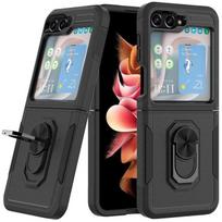 Case for Samsung Galaxy Z Flip 6 Black - Shockproof Rigid Back Ring Stand Reinforced Edge
