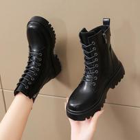 Short Boots British Style Spring and Autumn Women's Boots Korean Version of The Thick Sole 42 juoda