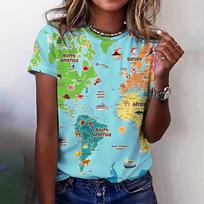 Fashionable Map Tees Minimalist 3D Print Pattern Women's T Shirt Round Neck Short Sleeved Top 6XL