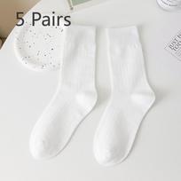5 Pairs Black Socks Women's Mid-calf Socks Tide Cotton Spring and Autumn Models of Solid Colour Hundred Matching Sports Summer White Long Socks 5 pairs balta