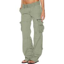 Moteriškos baggy Cargo Pants Vintažiniai džinsai su kišenėmis Plačios kelnės Laisvi kombinezonai Ilgos Kelnės Cargo Kelnės L žalia