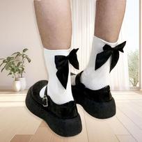 Ballet Style Sweet Long Ribbons Bowknot Women's Socks Lolita Middle Tube Socks Summer INS JK Girls Vertical Stripes Thin Socks One Size