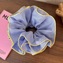 INS Ballet Style Contrast Color Plaid Ruffle Edge Elastic Hair Bands Women Sweet Korean Hair Scrunchies 4 Layered Large Headband One Size