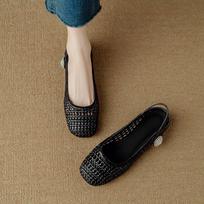 Krazing Pot Microfiber Weaving Summer Size 41 Low Heels Slingback Circle Buckle Square Toe Gladiator Hollow Out Pumps 35 juoda