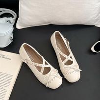 Rivet Crossed Square Head Mary Ballet Shoes Treasure Shoes Niche Versatile Women's 2025 Single Shoes 35