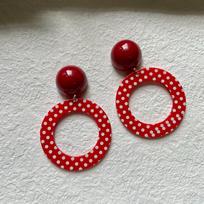 Red polka dot round earrings Hong Kong style retro high-end earrings temperament light luxury fashion earrings women
