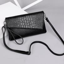 Fashion Lady Black Crocodile Pattern Clutch Bag Women Shoulder Messenger Bag 26*3*16cm juoda