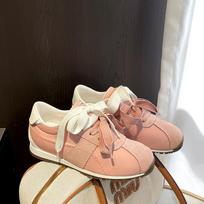 Cowhide version~ Mandarin duck shoelaces low-top casual inner height-increasing sports shoes women's ballet shoes 35 rožinė