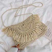 „Tassel“ šiaudinis krepšys moterims „Bohemian“ paplūdimio krepšys, austas mažas „crossbody“ krepšys Vasarinis tuščiaviduris pečių krepšys Moteriška rankinė 23*1*19cm smėlis