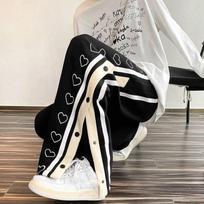 Sweatpants Oversize Men Streetwear Side Button Baggy Pants Casual Sport Split Basketball Women Trousers XXL juoda