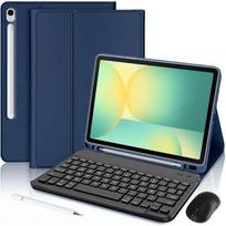 Klaviatūros dėklas, skirtas Samsung Galaxy Tab S10 FE / S9 FE - Tamsiai mėlynas sintetinės odos su klaviatūra + rašikliu + pele