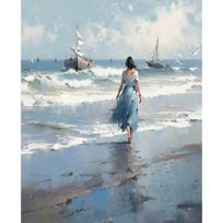 CHENISTORY Paint By Number Beach Couples Girl Drawing On Canvas Wall Art Picture Coloring By Numbers Home Decoration Painting 30x20cm no frame white