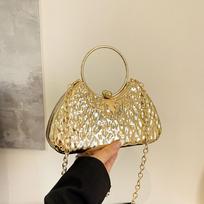 Round Handle Golden Evening Clutch Bags For Women Metal Texture Luxury Designer Purses And Handbags Wedding Party Crossbody Bag 23x13x7 CM auksas