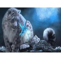 Deimantinės tapybos kryželiu rinkinys Deimantinis siuvinėjimas Mozaikos raštas Sniego leopardo paveikslas Namų dekoras 20X30CM gray