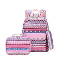 Lattice Schoolbag Girl's Backpack Three Piece Sets violetinė