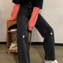spring 2022 womens fashion high waist love pint Women's Wide leg jeans baggy woman capris straight Pants jean mom jeans black S juoda