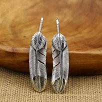 S925 Sterling Silver Jewelry Retro Thai Silver Pendant Simple Feather Brass Pendant for Men and Women