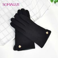 SOMALER žieminės pirštinės su jutikliniu ekranu, moteriškos, vyriškos, šiltos tamprios megztos kumštinės vilnos imitacijos, pilnas pirštas Guantes moteriškos storos pirštinės juoda