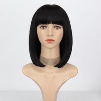 XINRAN moteriškas madingas juodas perukas iki pečių su tvarkingais kirpčiukais, sintetinio pluošto kasdieniam dėvėjimui „Cosplay Short Bob“ juodas perukas R8-80-60 white