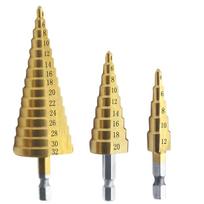 3pcs HSS Step Drill Bit Set 4-32mm 4-20mm 4-12mm Straight Groove Step Drill Bit Titanium Coated 3pcs set auksas