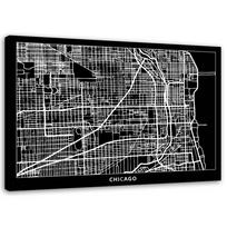 Feeby Canvas print, Čikagos miesto planas 60x40 balta/juoda