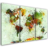 Three piece picture canvas print Abstract World Map Coloured 60x40 žalia