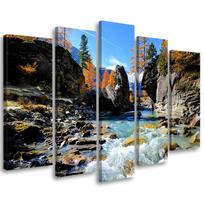 Five piece picture canvas print Mountains Waterfall Rocks 100x70 mėlyna