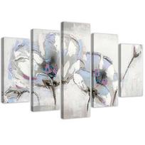 Penkių dalių paveikslas ant drobės Painted Flowers White 100x70 pilka spalva