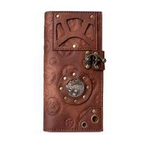 JIEROTYX Brown Steampunk piniginės moterims RFID blokavimo sankaba su kreditinės kortelės laikikliu Long Goth piniginės piniginės rankinės ruda