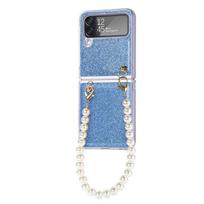 For Samsung Galaxy Z Flip 4 5g Luxury Bling Sparkle Glitter With Pearl Chain Case For Girls Women Anti -Drop Shockproof Cover For Galaxy Z Flip 4 mėlyna