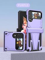 For Samsung Galaxy Z Flip 4 Case Armor Stand Holder Rugged Silicone Shockproof Case For Galaxy Z Flip 3 5g Back Cover For Galaxy Z Flip 3 violetinė