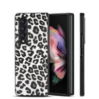 Moteris Sexy Leopard Print Houndstooth Pu odinis telefono dėklas, skirtas Samsung Galaxy Z Fold 3 5g galinis dangtelis For Samsung Z Fold 3 beige