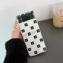 For Samsung Galaxy Z Flip 3 Case Plaid With Bracelet For Samsung Z Flip 4 Zflip4 Stand Holder Flower Hard Pc Transparent Cover Samsung  Z Flip 3