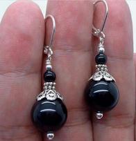 Fashion Dangle Black Beads Sterling Earrings Eardrop