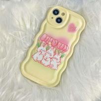 Tulpės Gėlė Triušis Mielas Zuikutis Banguotas Neslystantis Animacinis Telefono Dėklas Iphone 13 11 Promax 12 14 Pro Max Galinis Dangtelis Korpusas Fundas for iphone 11 beige